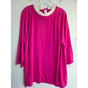 NWOT Talbots Women Pink w/White Ruffe Collar Knit Cotton Sweater size 2X